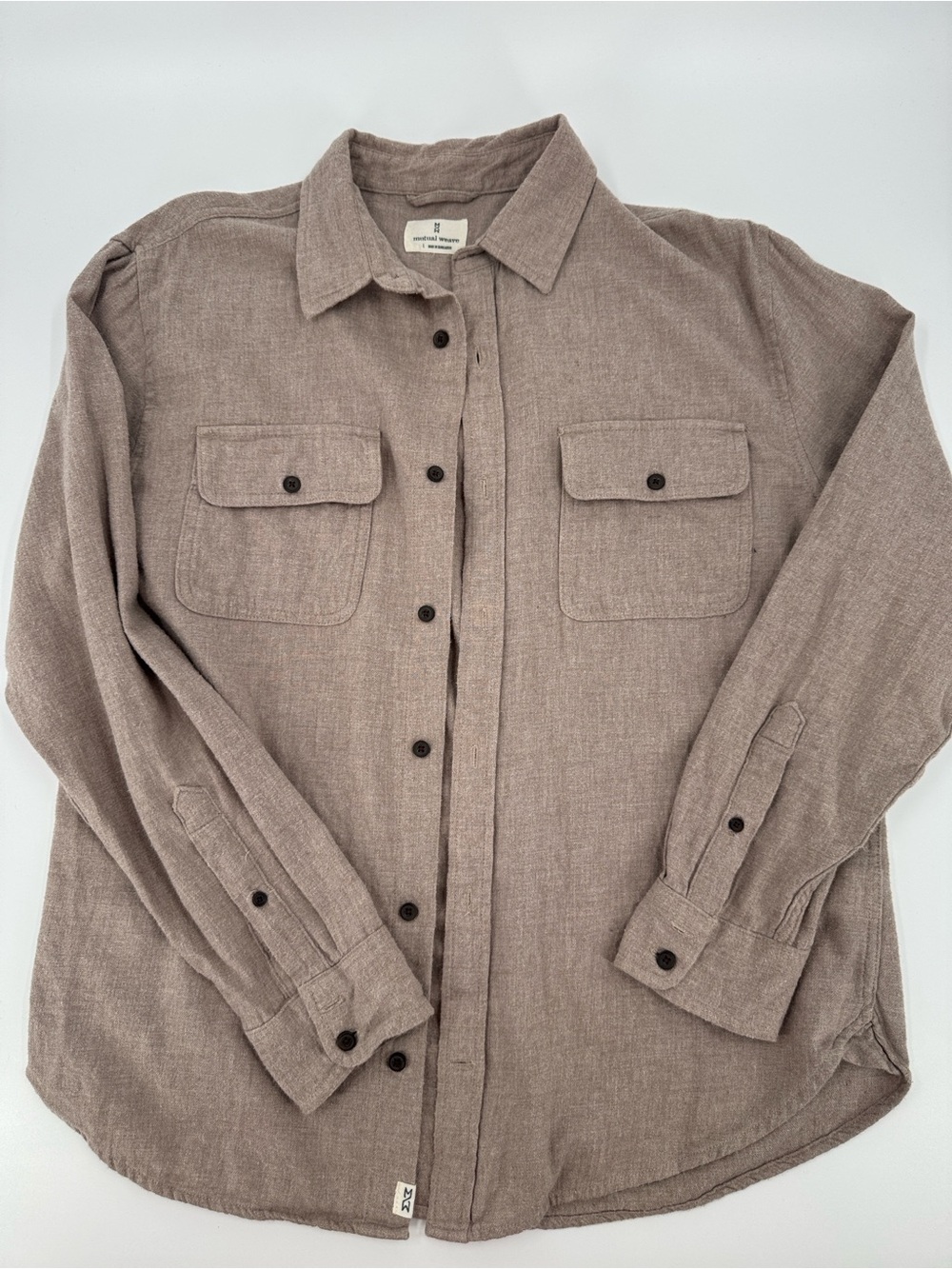 Mutual Weave Casual Button-Up Shirt Jacket in Taupe Size L